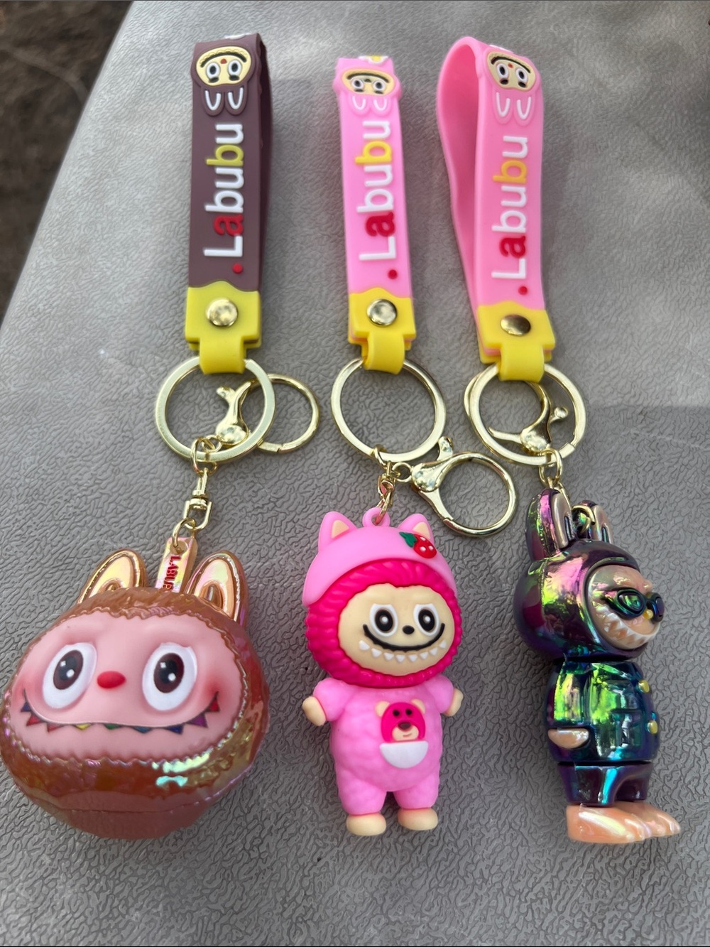 Labubu Kids Character Keychain Set - Pink & Brown Cute Monster Charms